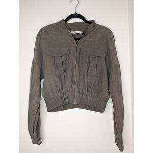 J Brand Velour Cropped Green Bomber Jacket Y2K Cargo S